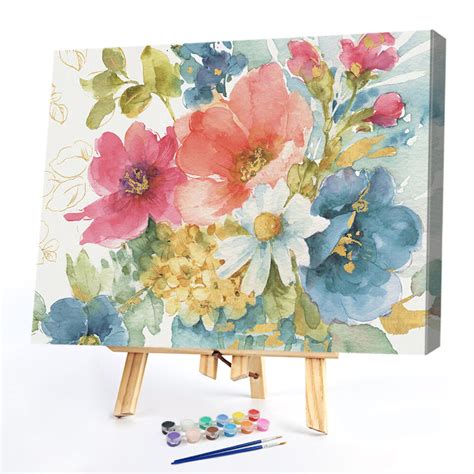 Multi Color Flower Oil Paint By Number Kit DIY Acrylic Painting Wall