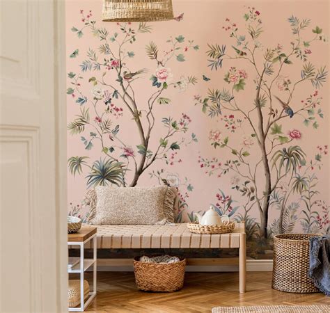 Pink Chinoiserie Wallpaper Peel And Stick Floral Wallpaper Removable