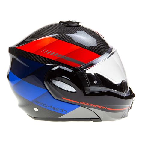 Casque Modulable Scorpion Exo Tech Evo Carbon Genus Noir Bleu Rouge