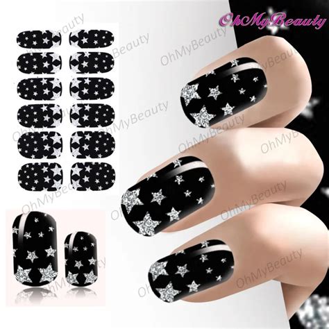 2 Sheet Black Beauty Glitter Self Adhesive Nail Sticker Bling Star Full