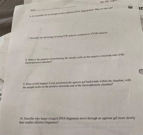 Name Bio 100 Lab 9 VI Post Lab Questions 1 Based Chegg