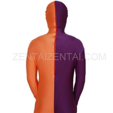 Purple And Orange Fullbody Full Body Lycra Spandex Morph Zentai Suits Split Morph Zentai Suit