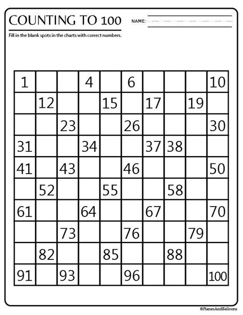 Counting From 1 To 100 Worksheets