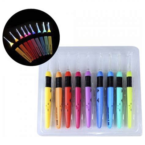 Agulhas De Croche Com Luz - Kit 9 Agulhas de Crochê com Luz de Led na Ponta - Premier