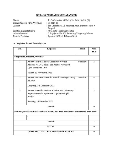 Borang Penilaian Cpd Dr Cut 2023 Pdf