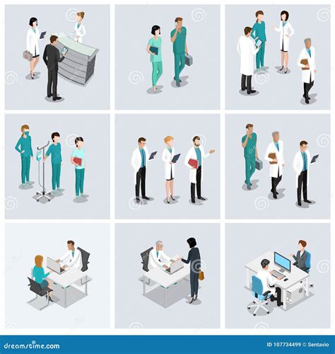 Flat Isometric Healthcare Vector Set Doctor Nurse Stock Illustration