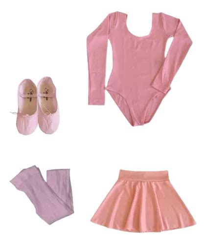 Kit Ballet Infantil Itens C Collant Manga Longa Bal Rosa