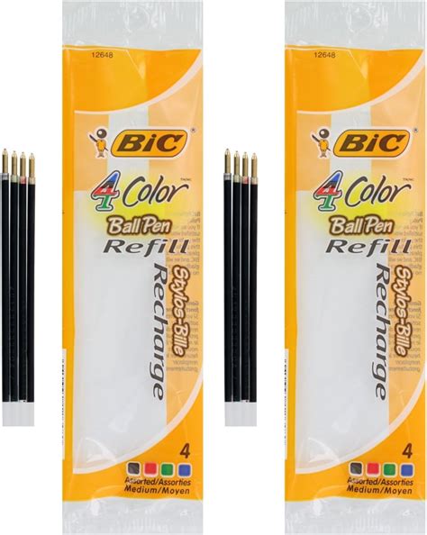 BIC 4-Color Retractable Ballpoint Pen Refills, Medium Point, Black/Blue ...