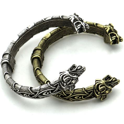 Men S Norse Viking Alloy Wolf Head Cuff Bracelet Gothic Bangle Amulet