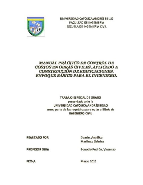 Manual Pr Ctico De Control De Costos En Obras Civiles Inge Obras Udocz