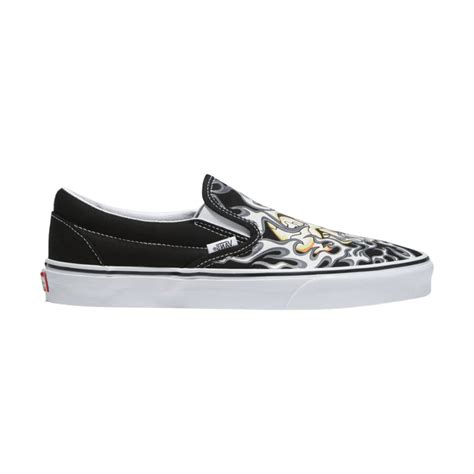 T Nis Vans Slip On Flame Skull Black True White Ollie S Point Skate