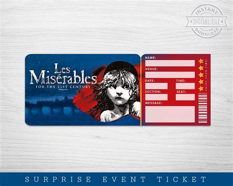 Printable Les Miserables Broadway Surprise Ticket Musical Collectible