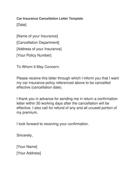 Free Printable Insurance Cancellation Letter Templates [pdf Word]