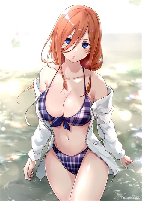 Shi 2 Nakano Miku Go Toubun No Hanayome Highres 1girl Bikini Blue Eyes Breasts Brown