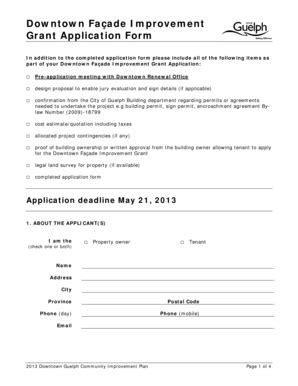 Fillable Online Downtown Fa Ade Improvement Grant Application