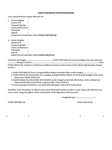 Surat Perjanjian Penitipan Barang | PDF