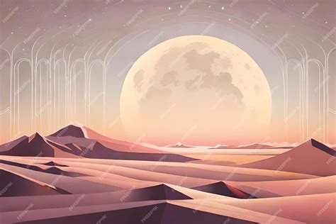 Premium Photo Surreal Desert Planet Landscape With Giant Moon Vintage