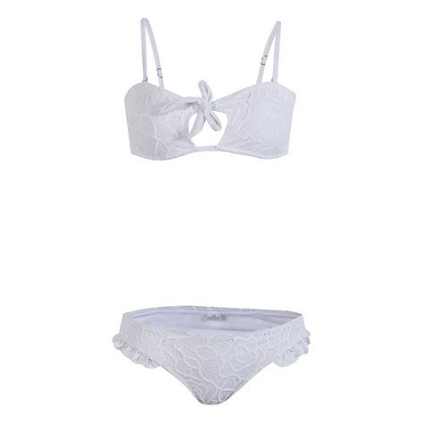 Pop Sexy Women Swimsuits New Lace Floral Ruffle Bow Swimwear Bikini Set Padded Bra Swimsuit