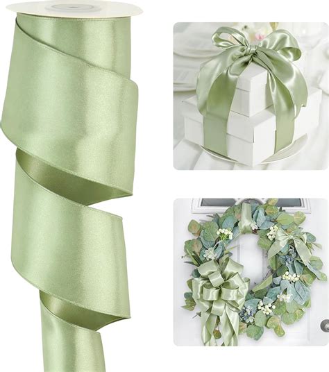 Amazon HUIHUANG Sage Green Satin Wired Ribbon 2 5 Inch Double