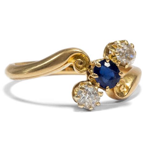 Antiker Saphir Diamant Ring Mit Altschliff Brillanten In Gold