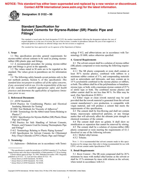 Astm D Standard Specification For Solvent Cements For Styrene