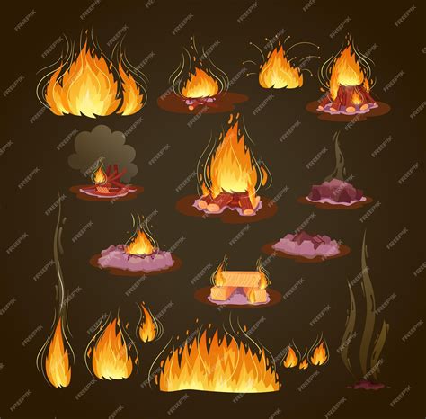 Premium Vector | Firewood boards bonfire of branches and logs fire burning wooden logs flaming