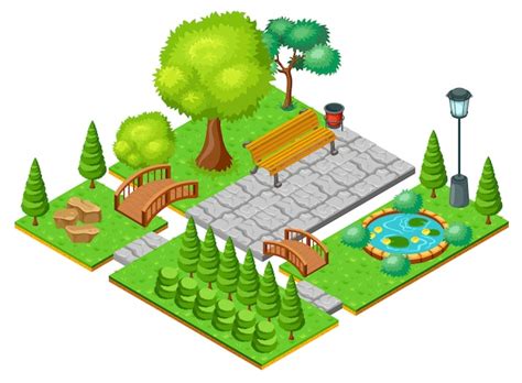 Premium Vector Isometric Summer Park Landscape Elements Set