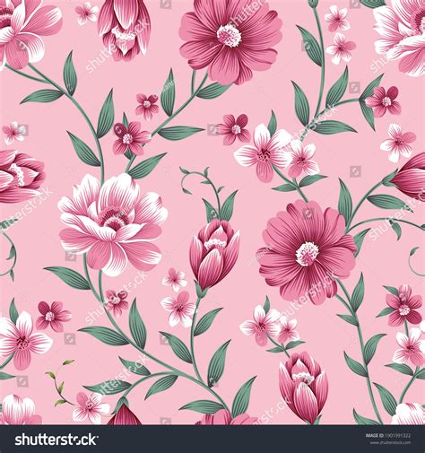 Seamless Vintage Flower Pattern On Pink Stock Vector Royalty Free