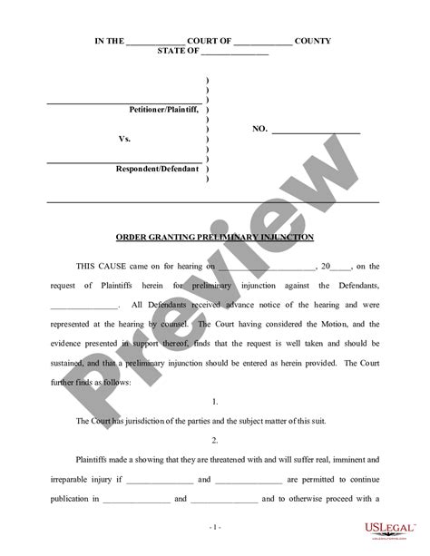 Order Granting Preliminary Injunction - Injunction Order | US Legal Forms