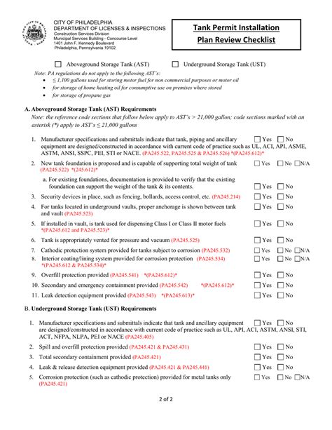 City Of Philadelphia Pennsylvania Tank Permit Installation Plan Review