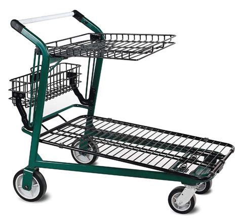 Two Tier Greenhouse Cart Shopping Cart Plastic Shelves Supermarket