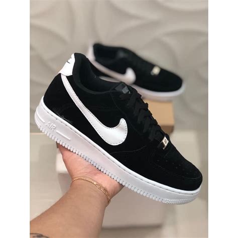 Tênis Nike Air Force Camurça preto branco unissex Shopee Brasil