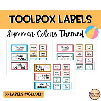 Toolbox Labels Summer Colors Themed By PEACHYKEEN TEACHING TPT