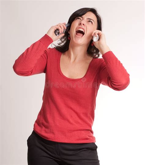Stressed Brunette Talking With Two Phones Stock Photo Image Of Long Talking 50980978