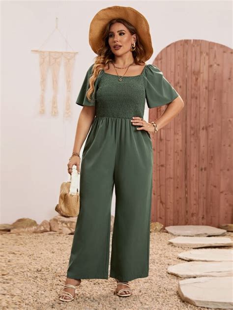 Shein Vcay Plus Butterfly Sleeve Wide Leg Jumpsuit Shein Usa