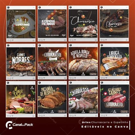 Pack Artes Edit Veis No Canva Churrascaria E Espetaria Stories