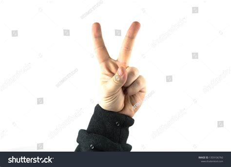 Man Hand Victory Sign Gesture Isolated Stock Photo 1359106760