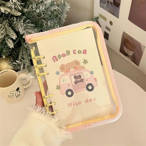 Cartoon Color Blocking PVC Binder Notebook 6-holes Loose-leaf Binder ...