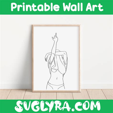 Middle Finger Line Art Print Woman Middle Finger Art Naked Woman Poster Printable Wall Art