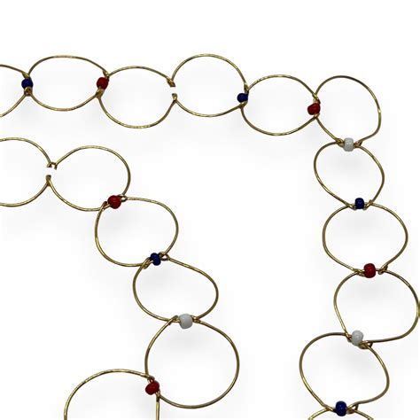 70s Red White Blue Gold Ring Chain Necklace Beads Etsy