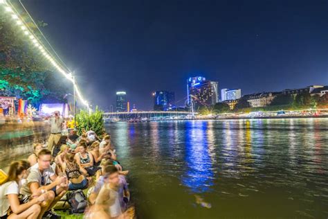 Skyline Of Frankfurt With People Enjoying The Museum Festival Editorial