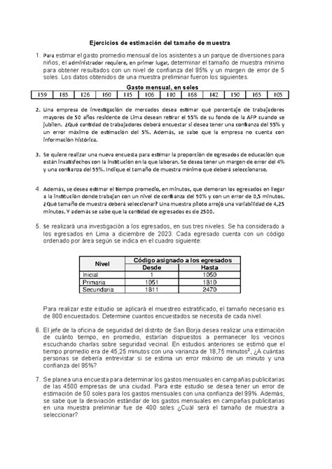 Ejercicios Estimación del Tamaño de Muestra 2da parte Ejercicios