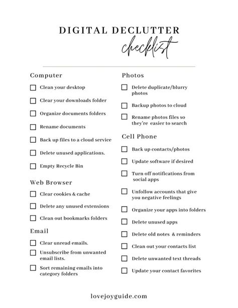 Digital Declutter Checklist Lovejoy Guide Declutter Checklist