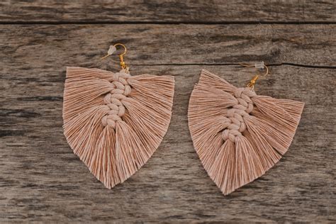 Boho Macrame Feather Earrings Colour Dusty Rose Earring Boho