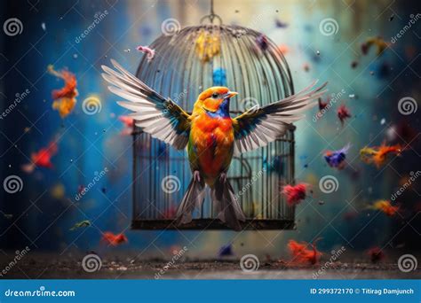 Birds Flying Out Of Cage Background Freedom Concept Stock Illustration