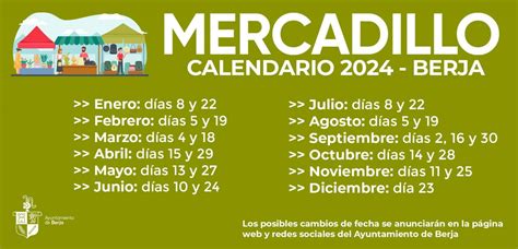 El Ayuntamiento De Berja Publica El Calendario Del Mercadillo Para