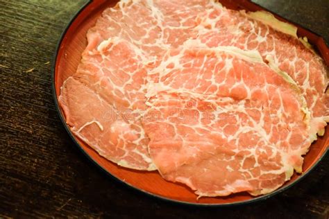Raw Beef Slice On Plate For Hot Pot Stock Photo Image Of Korean Slice