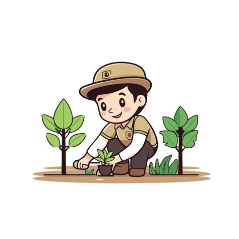 Agricultor Plantando Un Rbol En El Jard N Ilustraci N Vectorial De