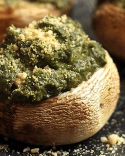 Basil Hummus Stuffed Mushrooms