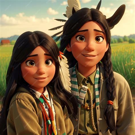Premium Photo Native American Indian Kids With A Horse In The Green Field